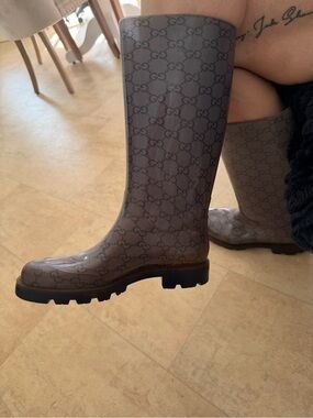 Gucci Brown Monogram PVC Rain Boots